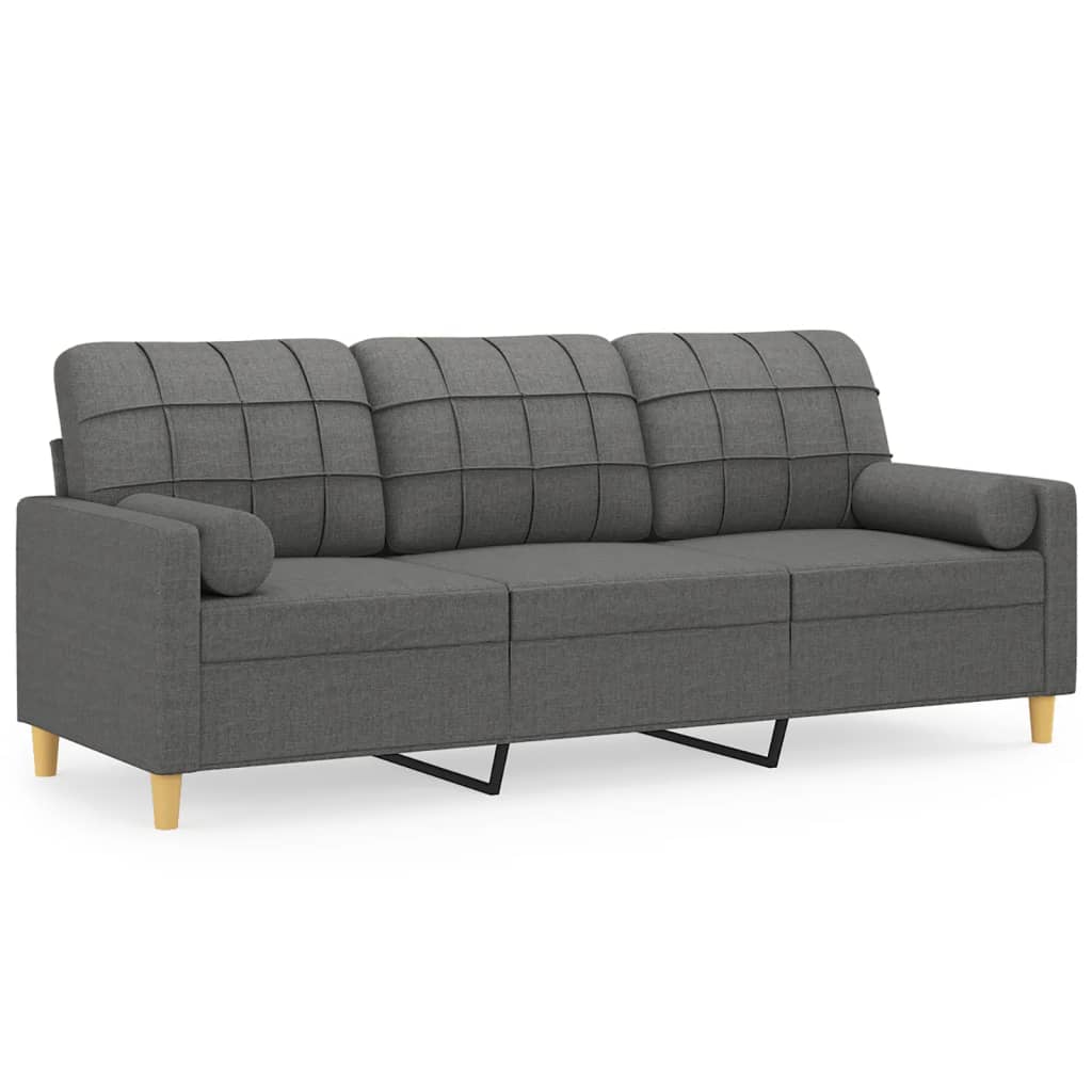 vidaXL Canapea cu 3 locuri cu pernuțe, gri închis, 180 cm, textil