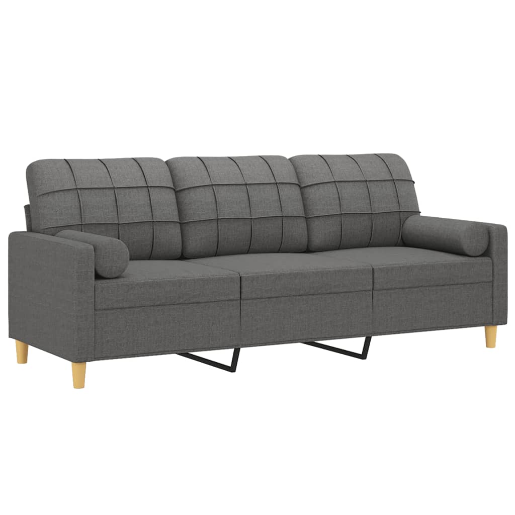 vidaXL Canapea cu 3 locuri cu pernuțe, gri închis, 180 cm, textil