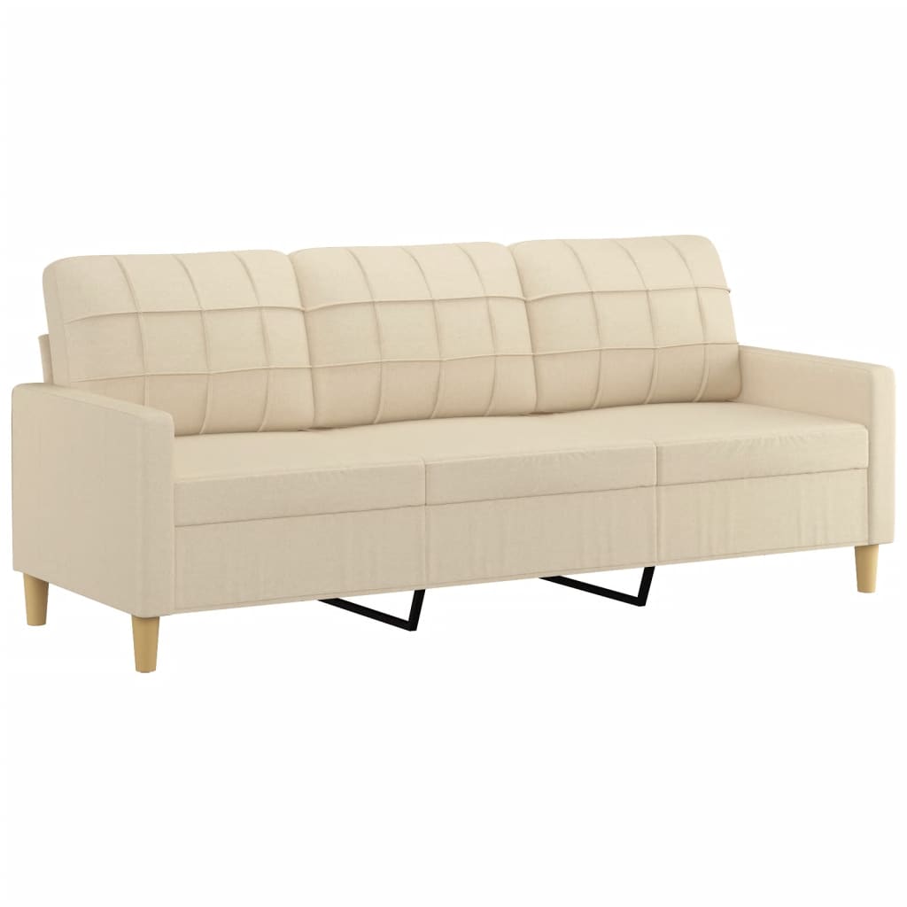 vidaXL Canapea cu 3 locuri cu pernuțe, crem, 180 cm, textil vidaXL Canapea cu 3 locuri cu pernuțe, crem, 180 cm, textil