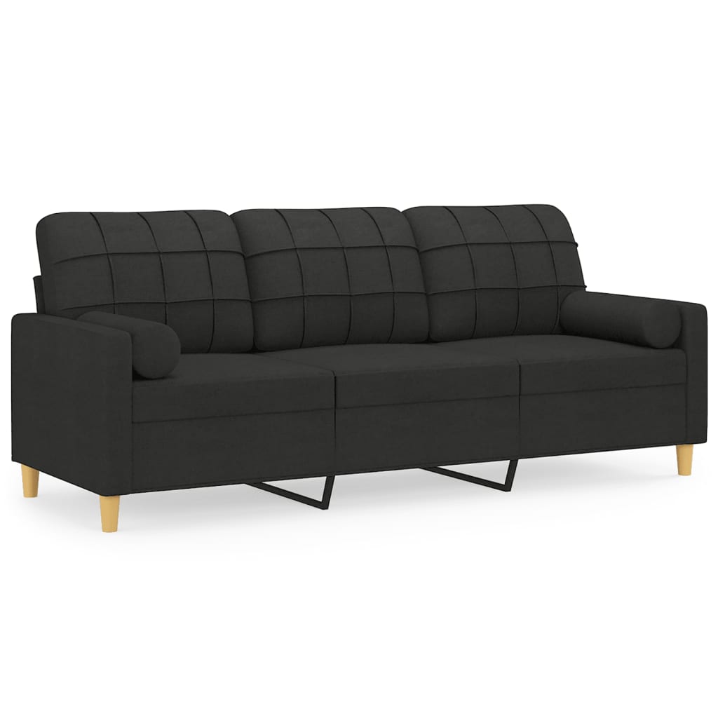 vidaXL Canapea cu 3 locuri cu pernuțe, negru, 180 cm, textil vidaXL Canapea cu 3 locuri cu pernuțe, negru, 180 cm, textil