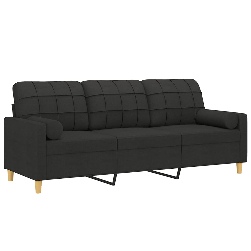 vidaXL Canapea cu 3 locuri cu pernuțe, negru, 180 cm, textil vidaXL Canapea cu 3 locuri cu pernuțe, negru, 180 cm, textil