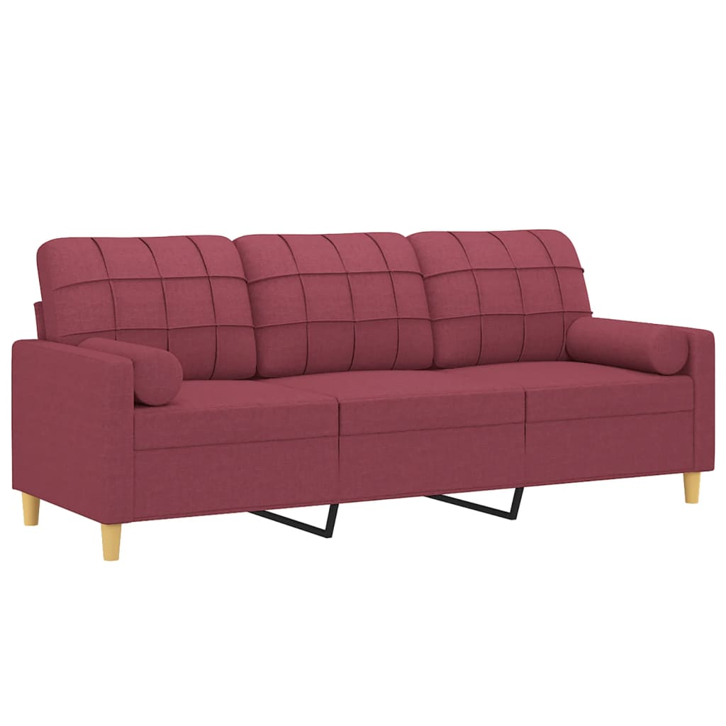 vidaXL Canapea cu 3 locuri cu pernuțe, roșu vin, 180 cm, textil vidaXL Canapea cu 3 locuri cu pernuțe, roșu vin, 180 cm, textil