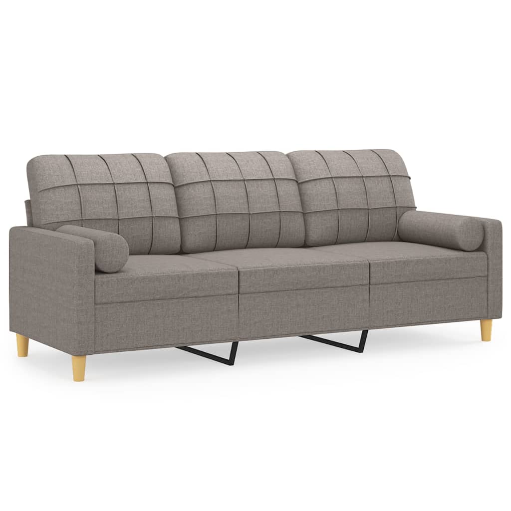 vidaXL Canapea cu 3 locuri cu pernuțe, gri taupe, 180 cm, textil