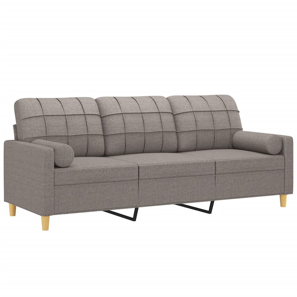 vidaXL Canapea cu 3 locuri cu pernuțe, gri taupe, 180 cm, textil