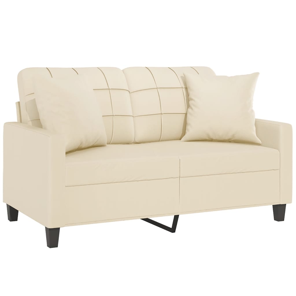 vidaXL Canapea cu 2 locuri cu pernuțe, crem, 120 cm, piele ecologică vidaXL Canapea cu 2 locuri cu pernuțe, crem, 120 cm, piele ecologică