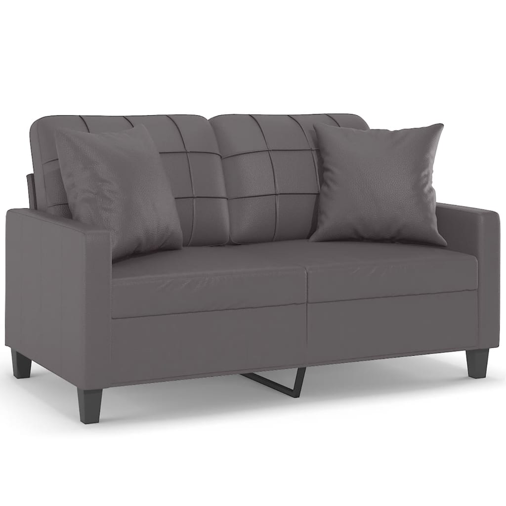 vidaXL Canapea cu 2 locuri cu pernuțe, gri, 120 cm, piele ecologică