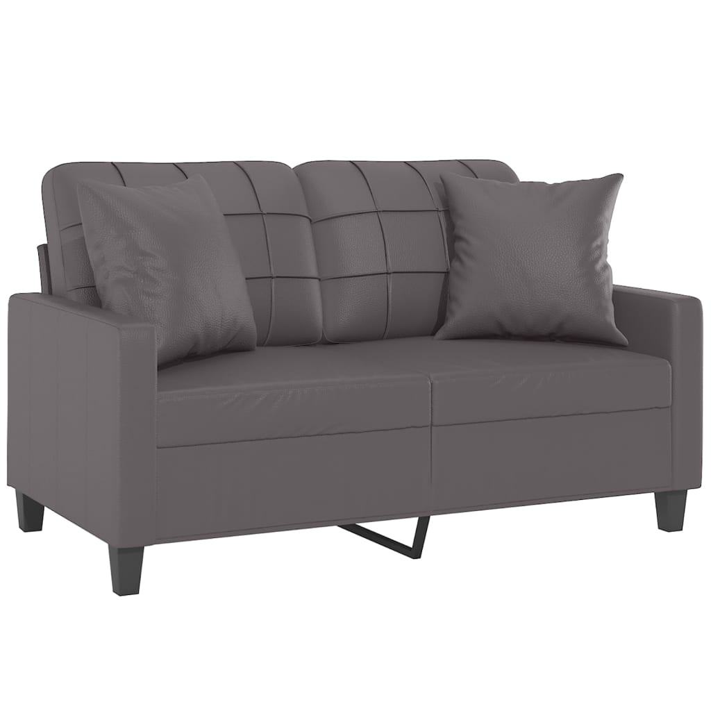 vidaXL Canapea cu 2 locuri cu pernuțe, gri, 120 cm, piele ecologică