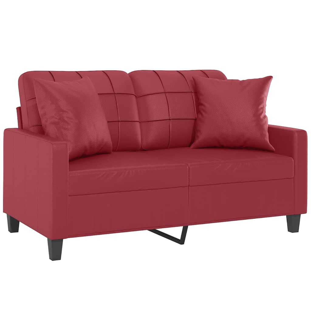 vidaXL Canapea cu 2 locuri cu pernuțe, roșu vin 120 cm piele ecologică vidaXL Canapea cu 2 locuri cu pernuțe, roșu vin 120 cm piele ecologică