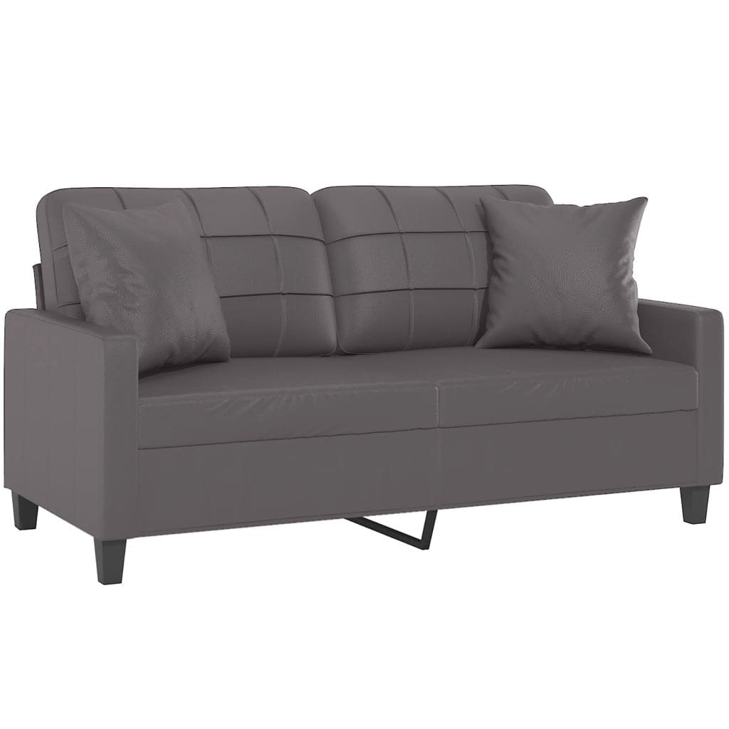 vidaXL Canapea cu 2 locuri cu pernuțe, gri, 140 cm, piele ecologică vidaXL Canapea cu 2 locuri cu pernuțe, gri, 140 cm, piele ecologică