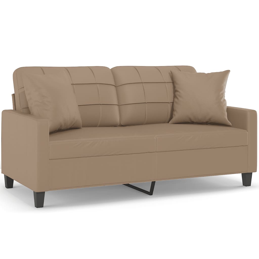 vidaXL Canapea cu 2 locuri cu pernuțe, cappuccino, 140 cm, piele eco. vidaXL Canapea cu 2 locuri cu pernuțe, cappuccino, 140 cm, piele eco.
