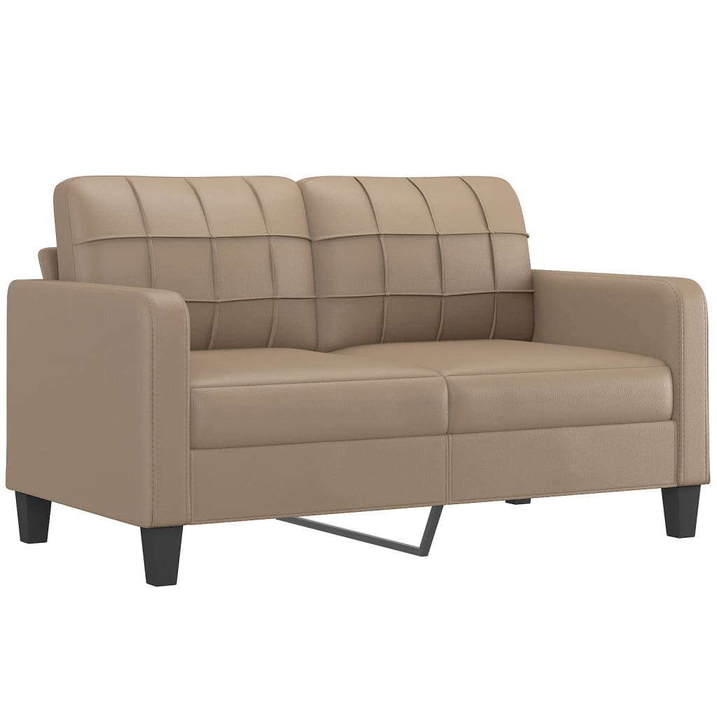 vidaXL Canapea cu 2 locuri cu pernuțe, cappuccino, 140 cm, piele eco. vidaXL Canapea cu 2 locuri cu pernuțe, cappuccino, 140 cm, piele eco.