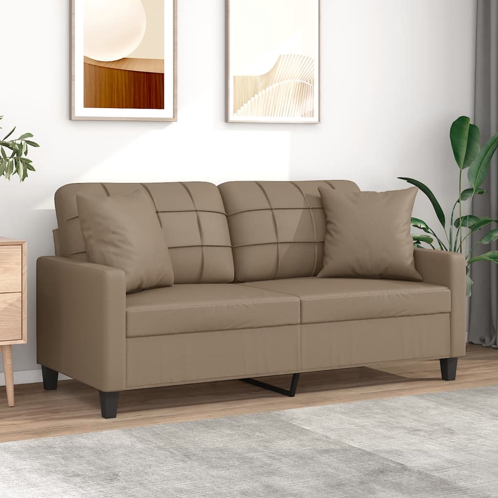 vidaXL Canapea cu 2 locuri cu pernuțe, cappuccino, 140 cm, piele eco. vidaXL Canapea cu 2 locuri cu pernuțe, cappuccino, 140 cm, piele eco.