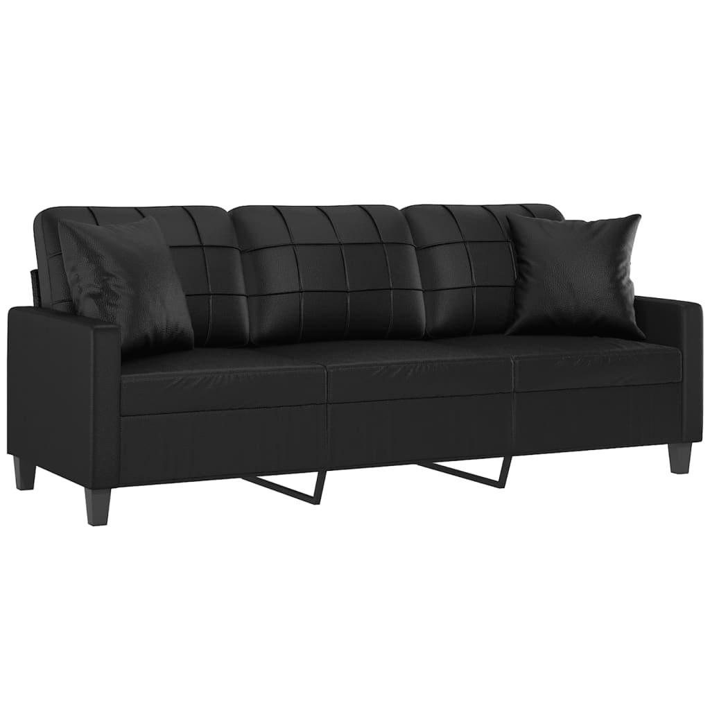 vidaXL Canapea cu 3 locuri cu pernuțe, negru, 180 cm, piele ecologică vidaXL Canapea cu 3 locuri cu pernuțe, negru, 180 cm, piele ecologică