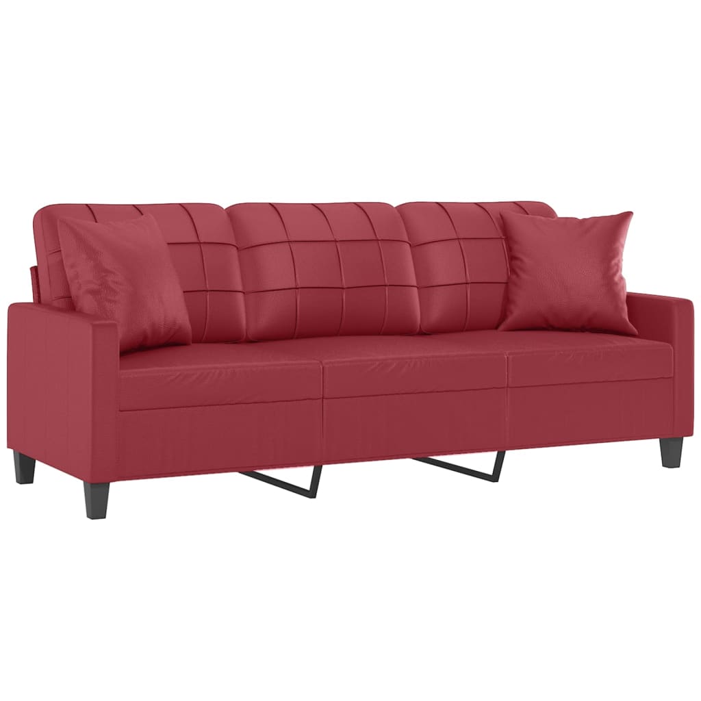 vidaXL Canapea cu 3 locuri cu pernuțe, roșu vin 180 cm piele ecologică vidaXL Canapea cu 3 locuri cu pernuțe, roșu vin 180 cm piele ecologică