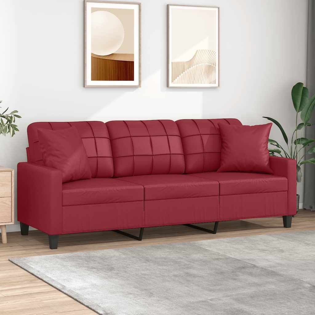 vidaXL Canapea cu 3 locuri cu pernuțe, roșu vin 180 cm piele ecologică vidaXL Canapea cu 3 locuri cu pernuțe, roșu vin 180 cm piele ecologică