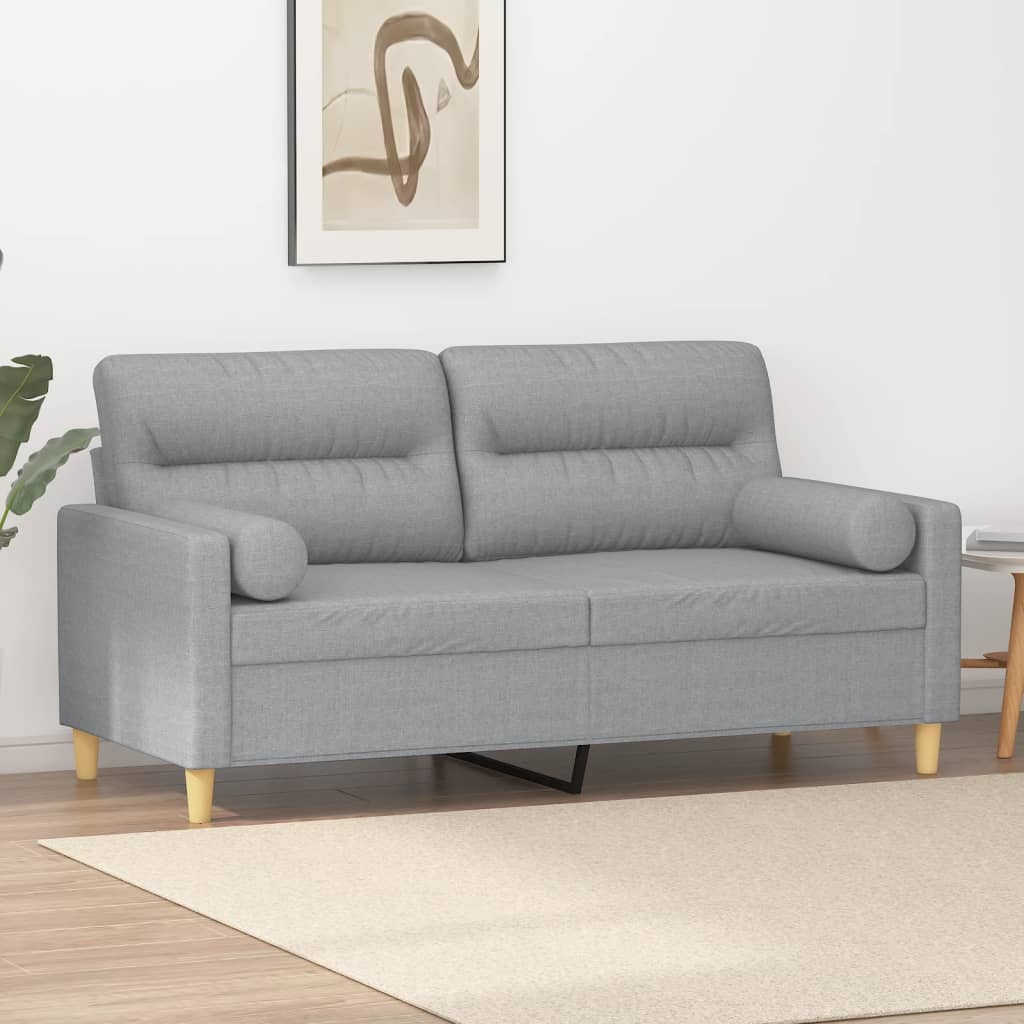 vidaXL Canapea cu 2 locuri cu pernuțe, gri deschis, 140 cm, textil vidaXL Canapea cu 2 locuri cu pernuțe, gri deschis, 140 cm, textil
