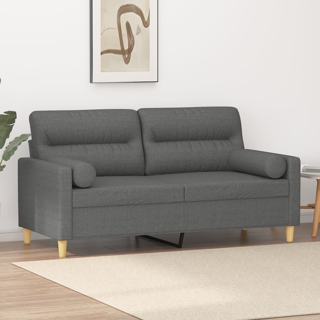 vidaXL Canapea cu 2 locuri cu pernuțe, gri închis, 140 cm, textil vidaXL Canapea cu 2 locuri cu pernuțe, gri închis, 140 cm, textil