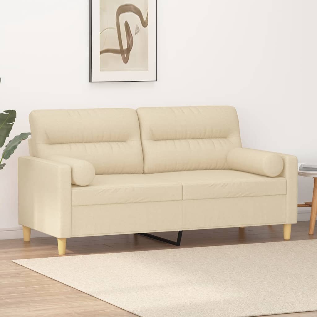 vidaXL Canapea cu 2 locuri cu pernuțe, crem, 140 cm, textil vidaXL Canapea cu 2 locuri cu pernuțe, crem, 140 cm, textil