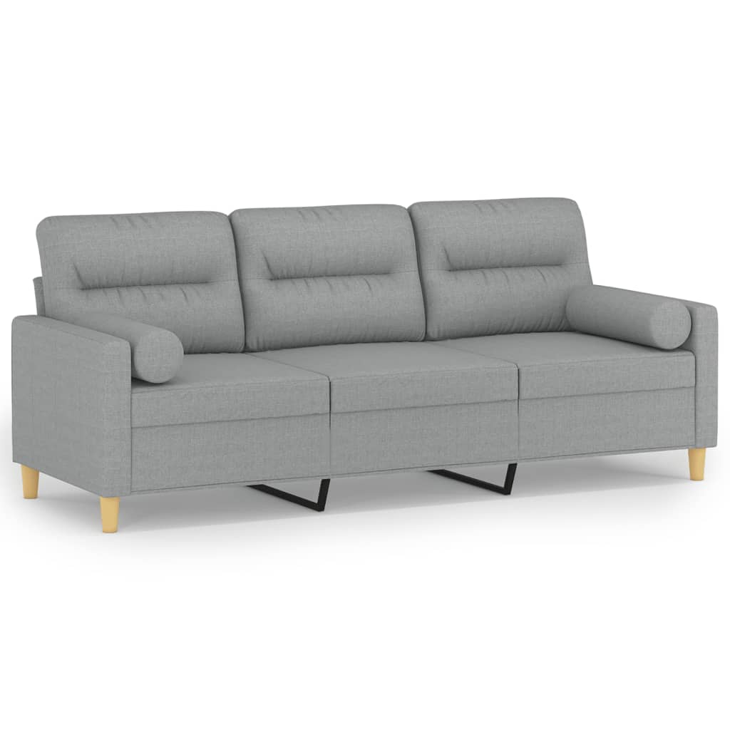 vidaXL Canapea cu 3 locuri cu pernuțe, gri deschis, 180 cm, textil