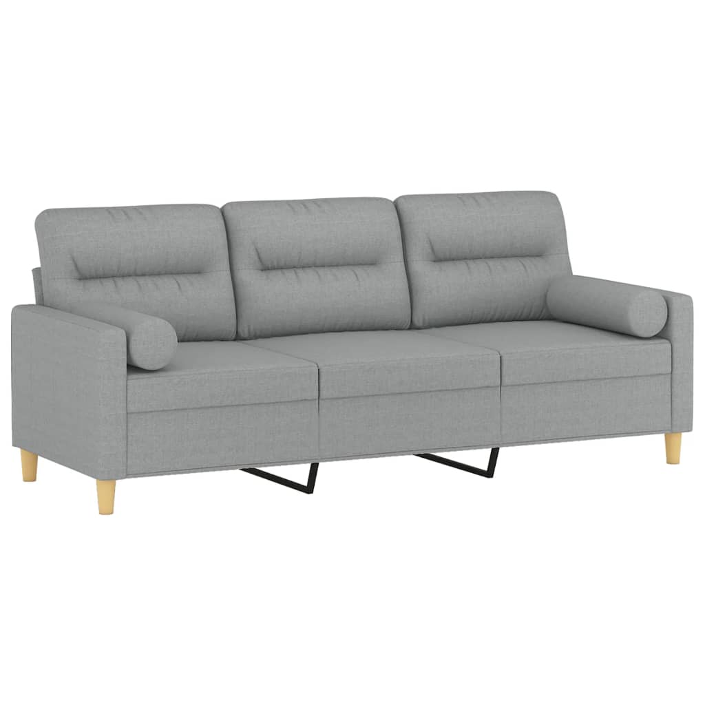 vidaXL Canapea cu 3 locuri cu pernuțe, gri deschis, 180 cm, textil