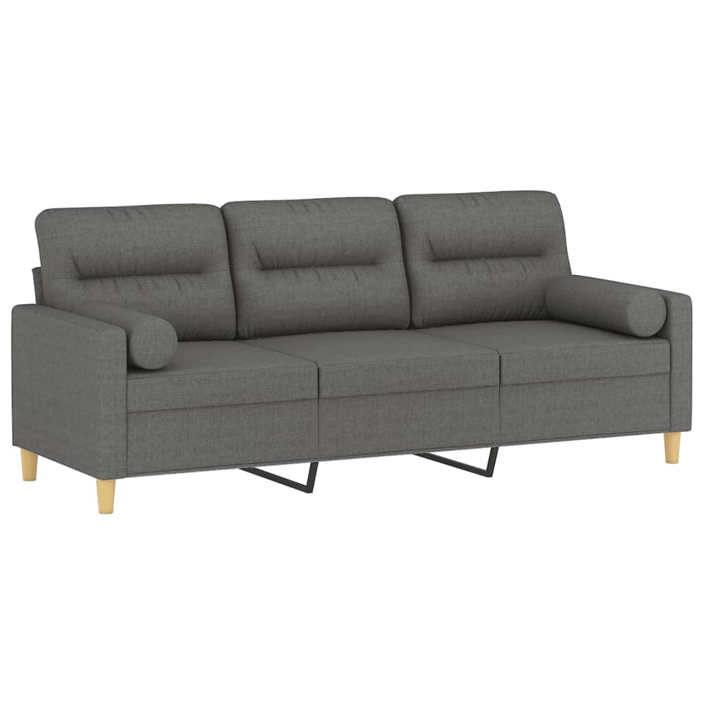 vidaXL Canapea cu 3 locuri cu pernuțe, gri închis, 180 cm, textil