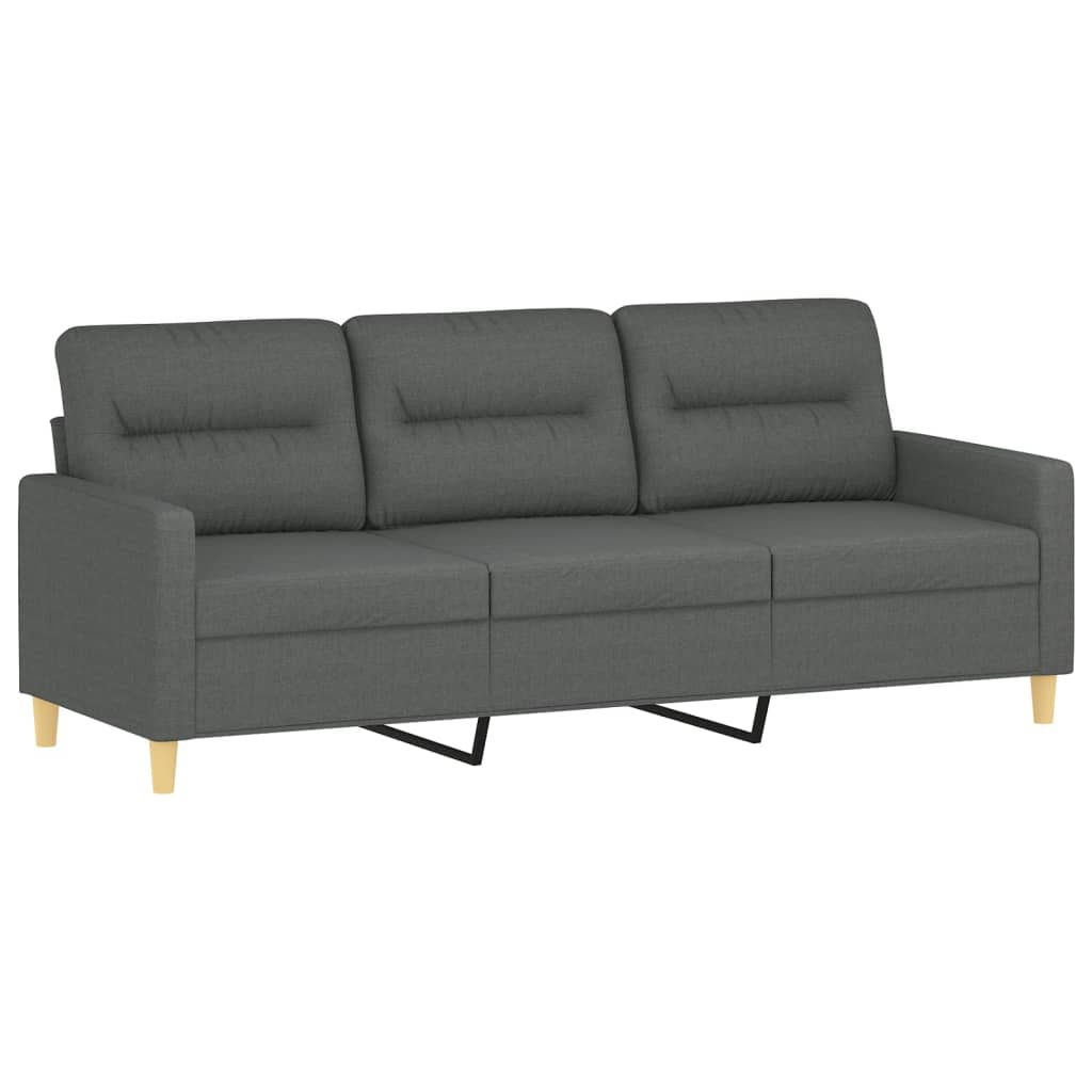 vidaXL Canapea cu 3 locuri cu pernuțe, gri închis, 180 cm, textil