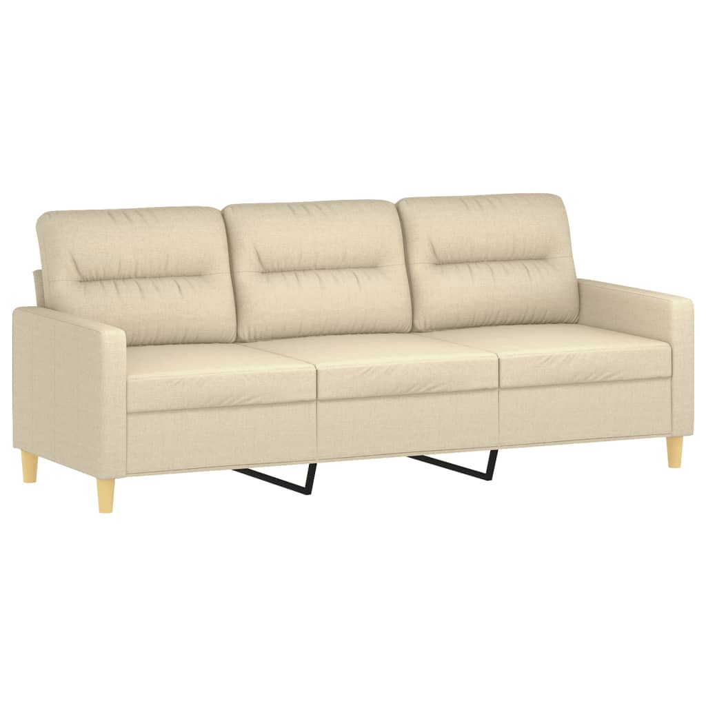 vidaXL Canapea cu 3 locuri cu pernuțe, crem, 180 cm, textil vidaXL Canapea cu 3 locuri cu pernuțe, crem, 180 cm, textil