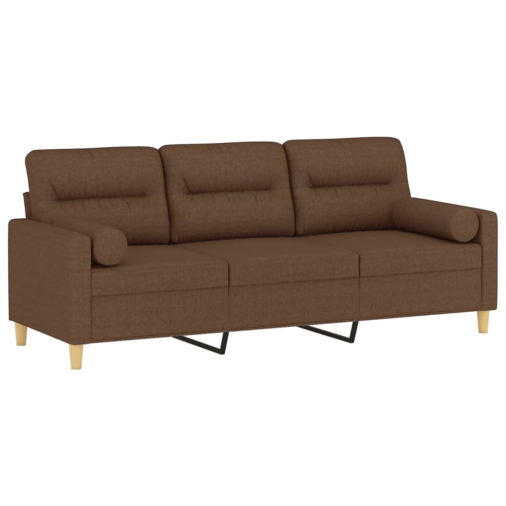 vidaXL Canapea cu 3 locuri cu pernuțe, maro, 180 cm, textil