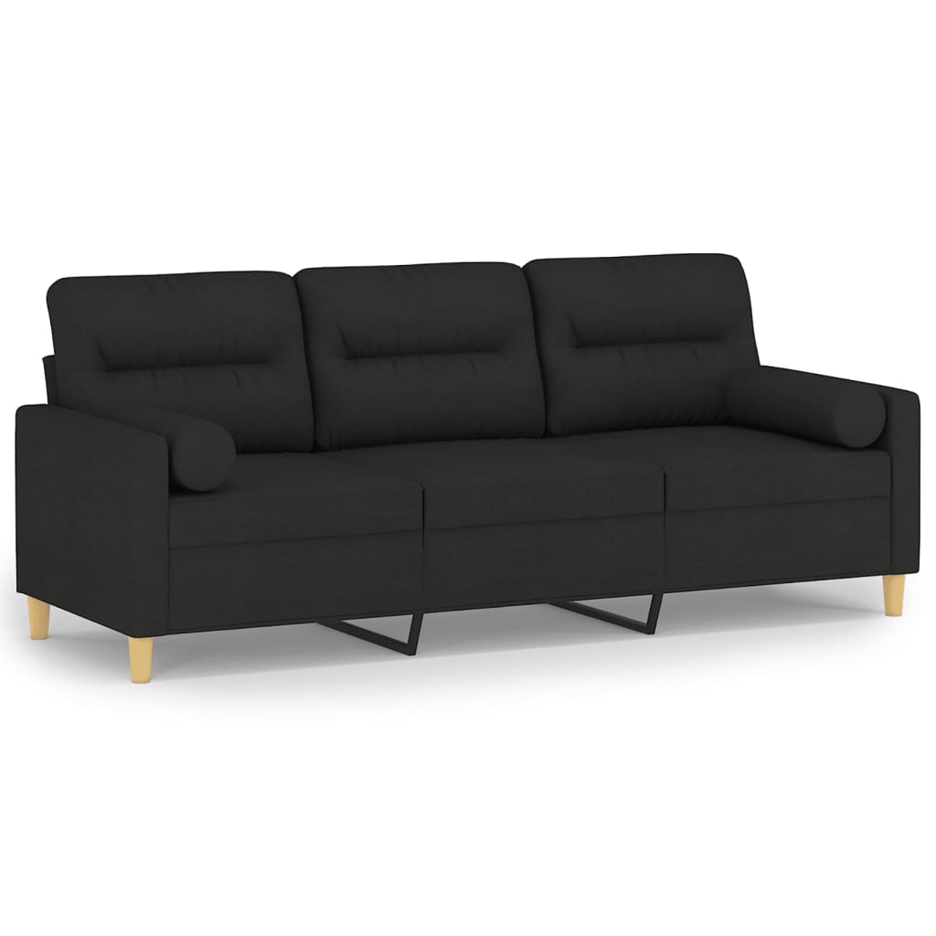 vidaXL Canapea cu 3 locuri cu pernuțe, negru, 180 cm, textil