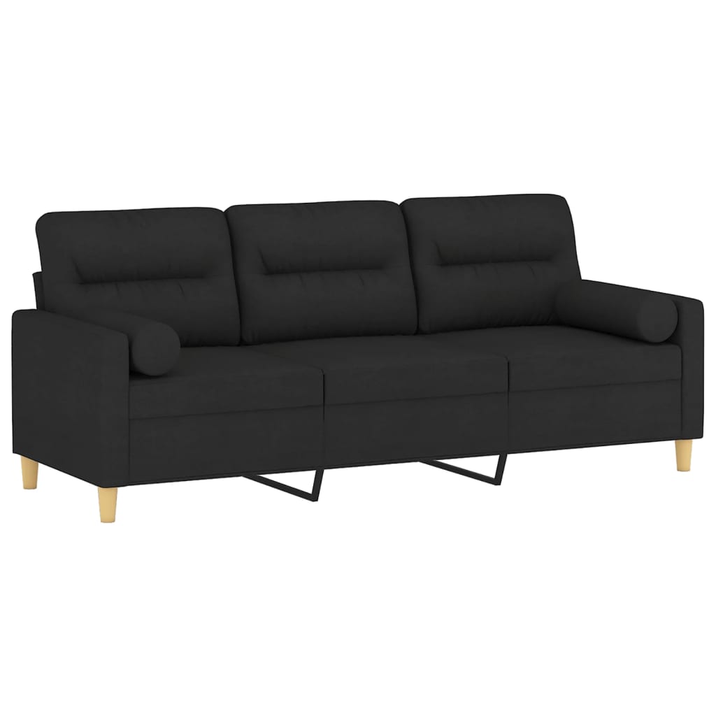 vidaXL Canapea cu 3 locuri cu pernuțe, negru, 180 cm, textil