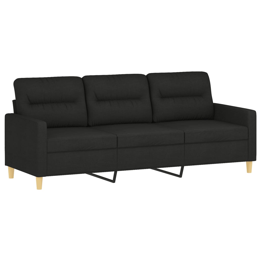 vidaXL Canapea cu 3 locuri cu pernuțe, negru, 180 cm, textil