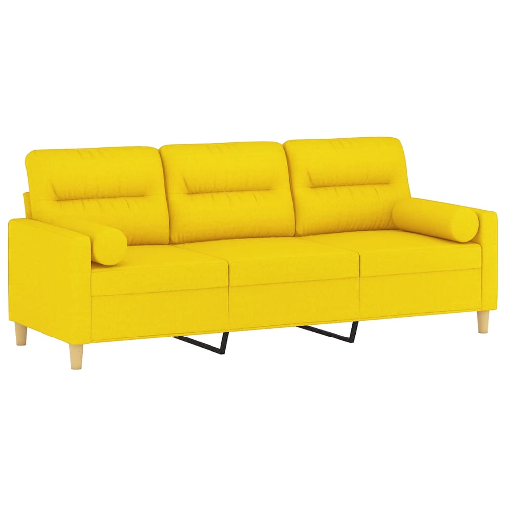 vidaXL Canapea cu 3 locuri cu pernuțe, galben deschis, 180 cm, textil vidaXL Canapea cu 3 locuri cu pernuțe, galben deschis, 180 cm, textil