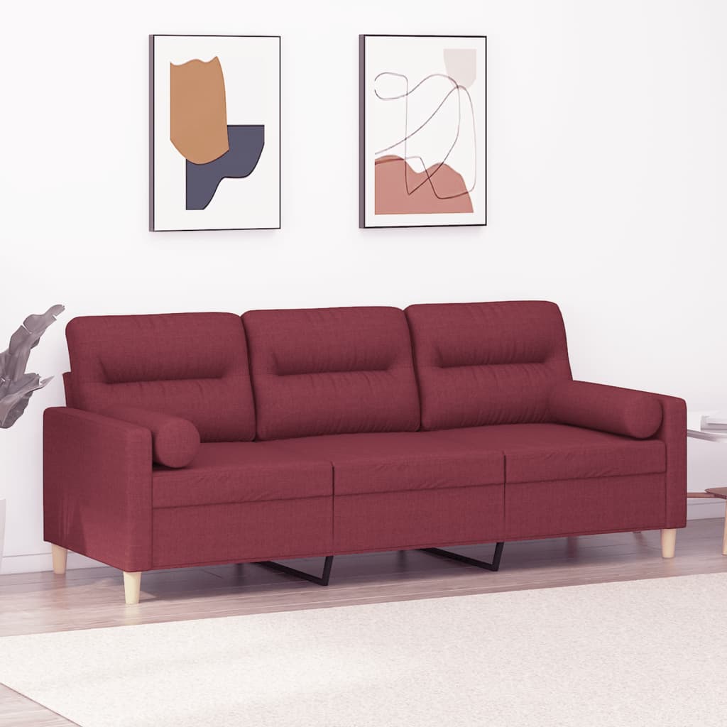vidaXL Canapea cu 3 locuri cu pernuțe, roșu vin, 180 cm, textil vidaXL Canapea cu 3 locuri cu pernuțe, roșu vin, 180 cm, textil