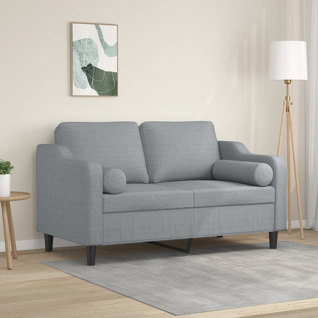 vidaXL Canapea cu 2 locuri cu pernuțe, gri deschis, 120 cm, textil vidaXL Canapea cu 2 locuri cu pernuțe, gri deschis, 120 cm, textil