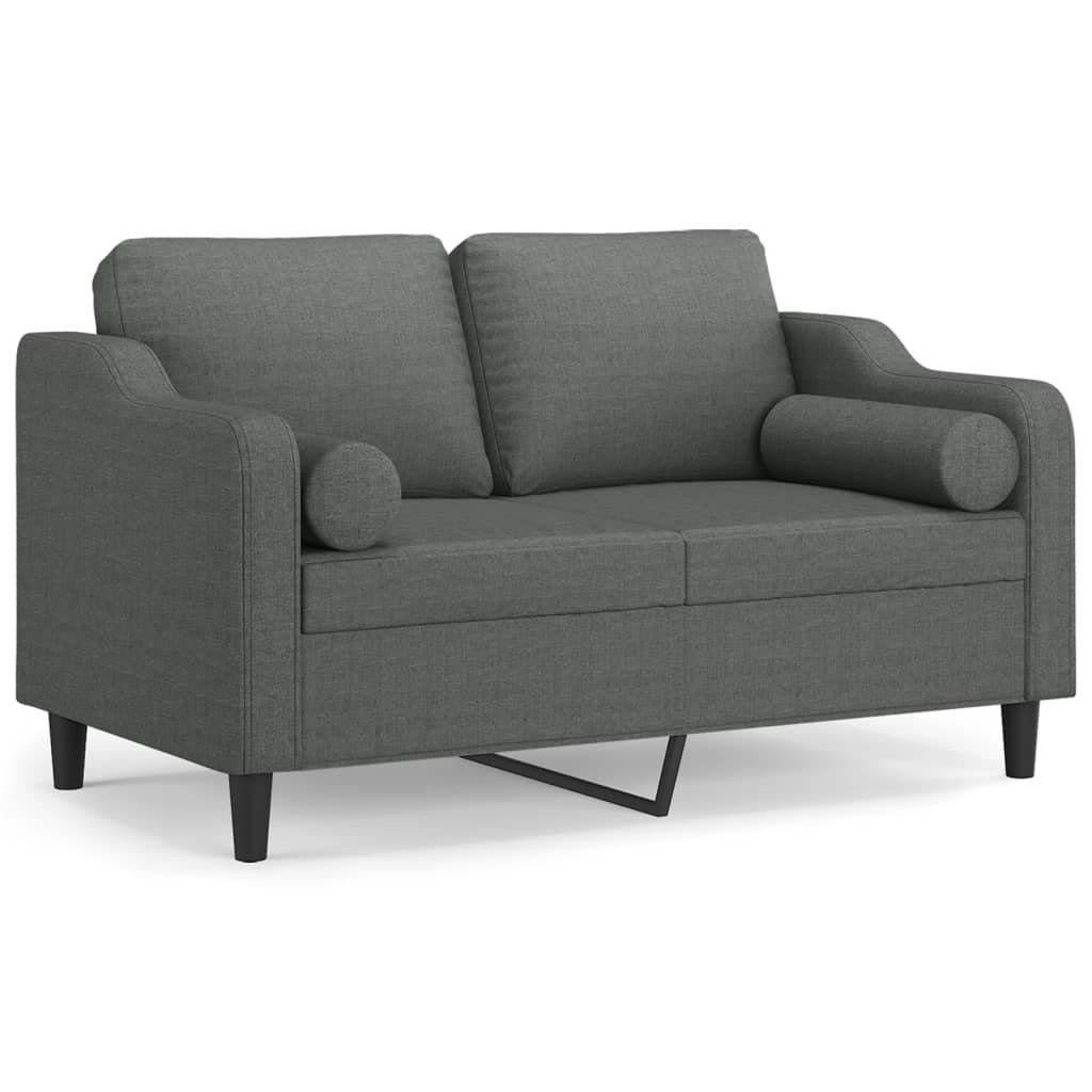 vidaXL Canapea cu 2 locuri cu pernuțe, gri închis, 120 cm, textil