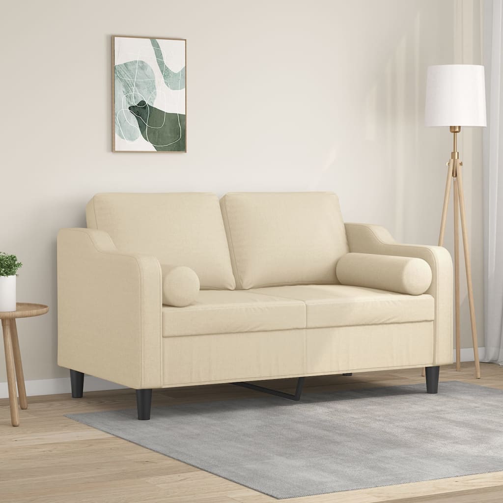 vidaXL Canapea cu 2 locuri cu pernuțe, crem, 120 cm, textil vidaXL Canapea cu 2 locuri cu pernuțe, crem, 120 cm, textil
