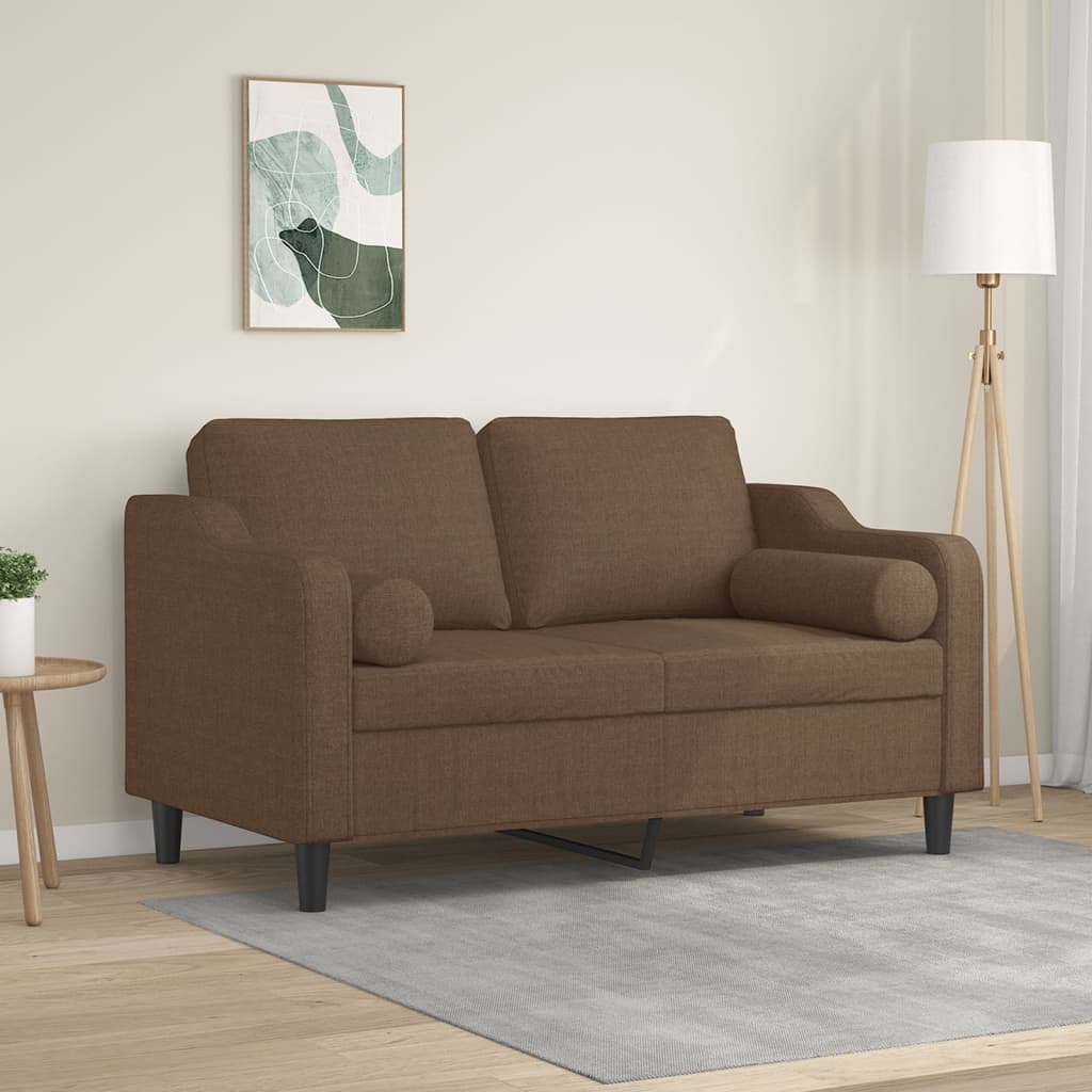 vidaXL Canapea cu 2 locuri cu pernuțe, maro, 120 cm, textil vidaXL Canapea cu 2 locuri cu pernuțe, maro, 120 cm, textil