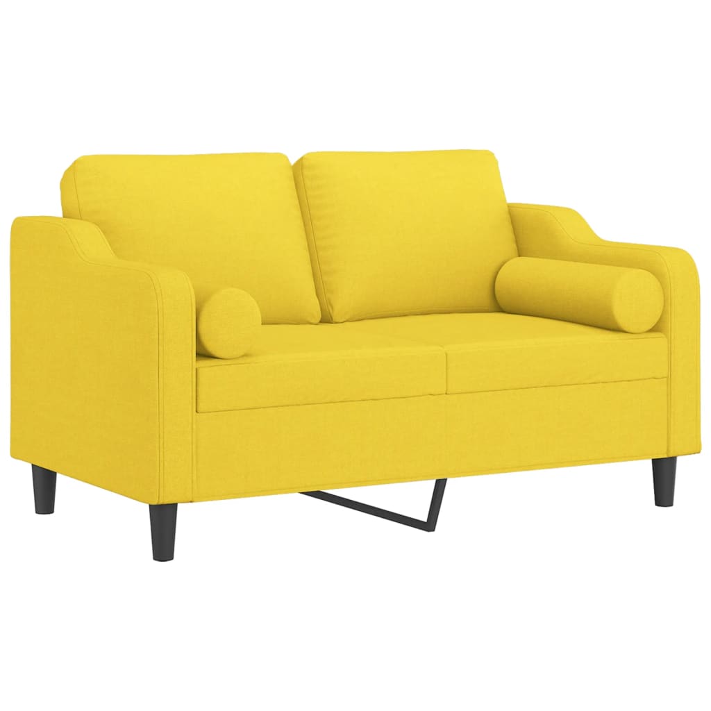 vidaXL Canapea cu 2 locuri cu pernuțe, galben deschis, 120 cm, textil