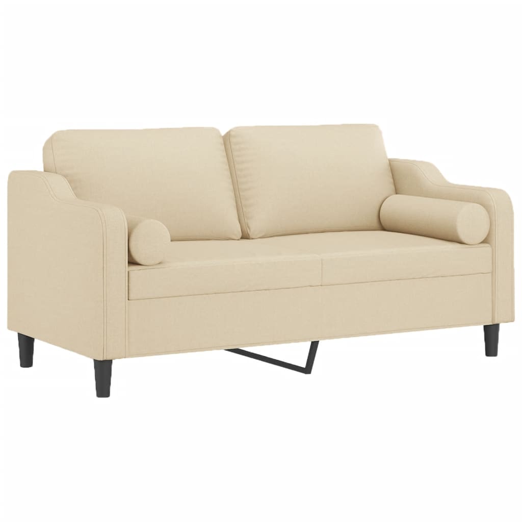 vidaXL Canapea cu 2 locuri cu pernuțe, crem, 140 cm, textil vidaXL Canapea cu 2 locuri cu pernuțe, crem, 140 cm, textil