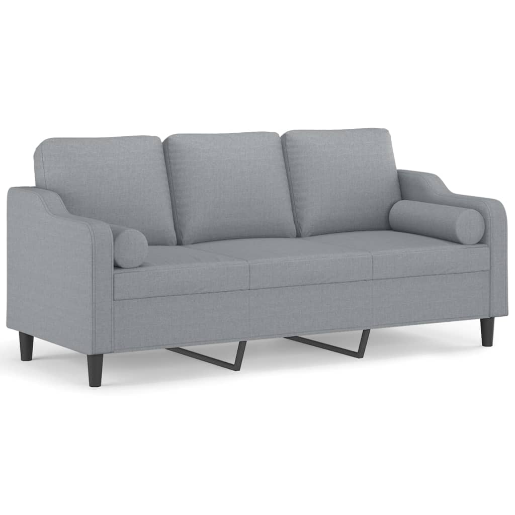 vidaXL Canapea cu 3 locuri cu pernuțe, gri deschis, 180 cm, textil