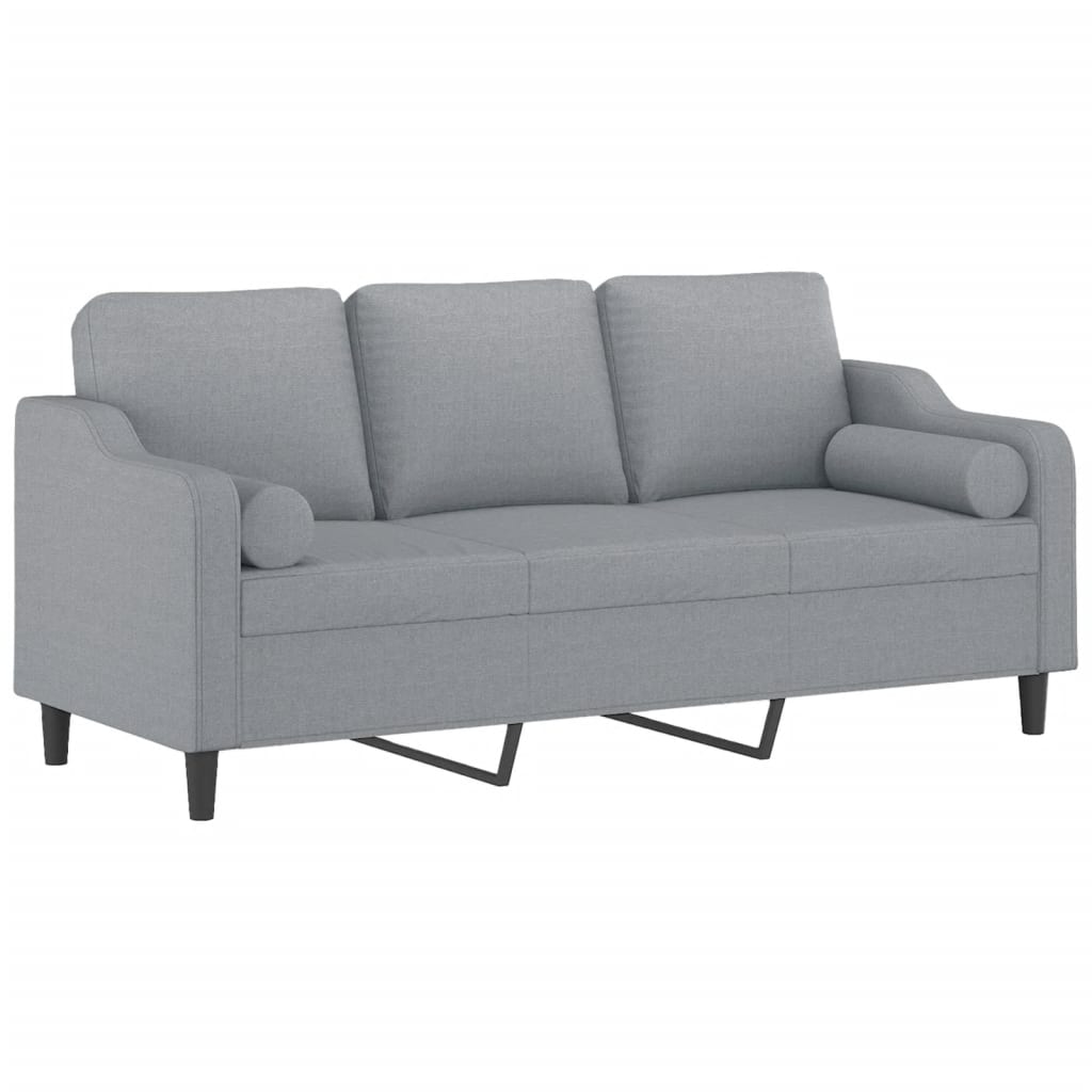 vidaXL Canapea cu 3 locuri cu pernuțe, gri deschis, 180 cm, textil