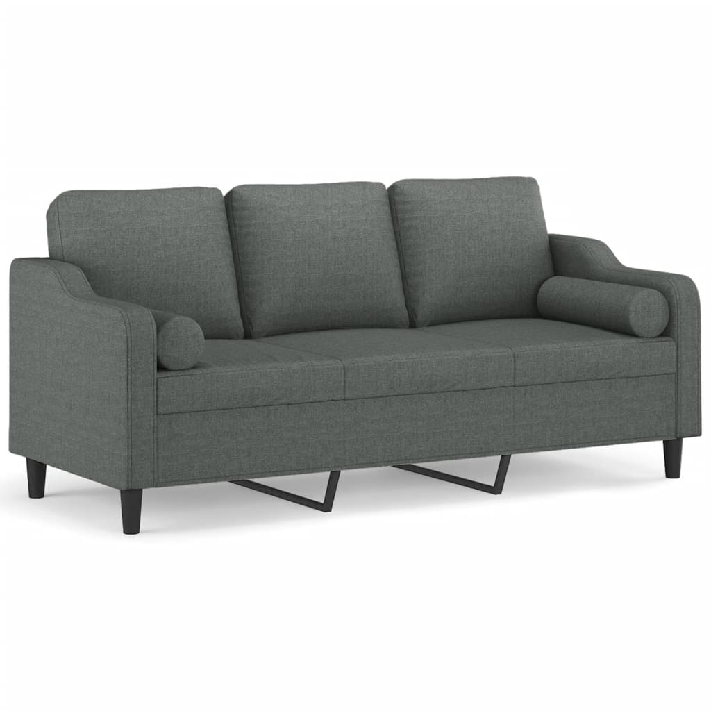 vidaXL Canapea cu 3 locuri cu pernuțe, gri închis, 180 cm, textil