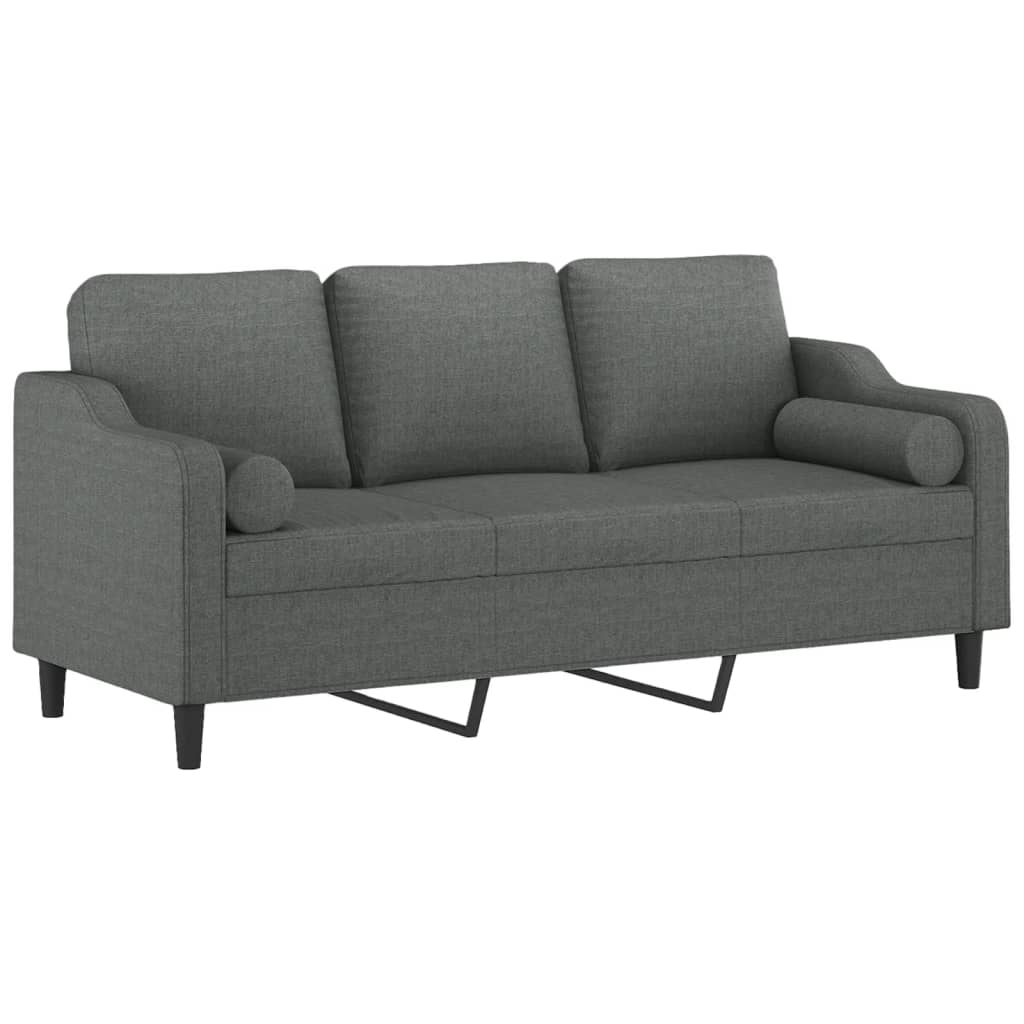 vidaXL Canapea cu 3 locuri cu pernuțe, gri închis, 180 cm, textil