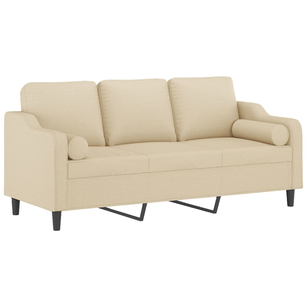 vidaXL Canapea cu 3 locuri cu pernuțe, crem, 180 cm, textil