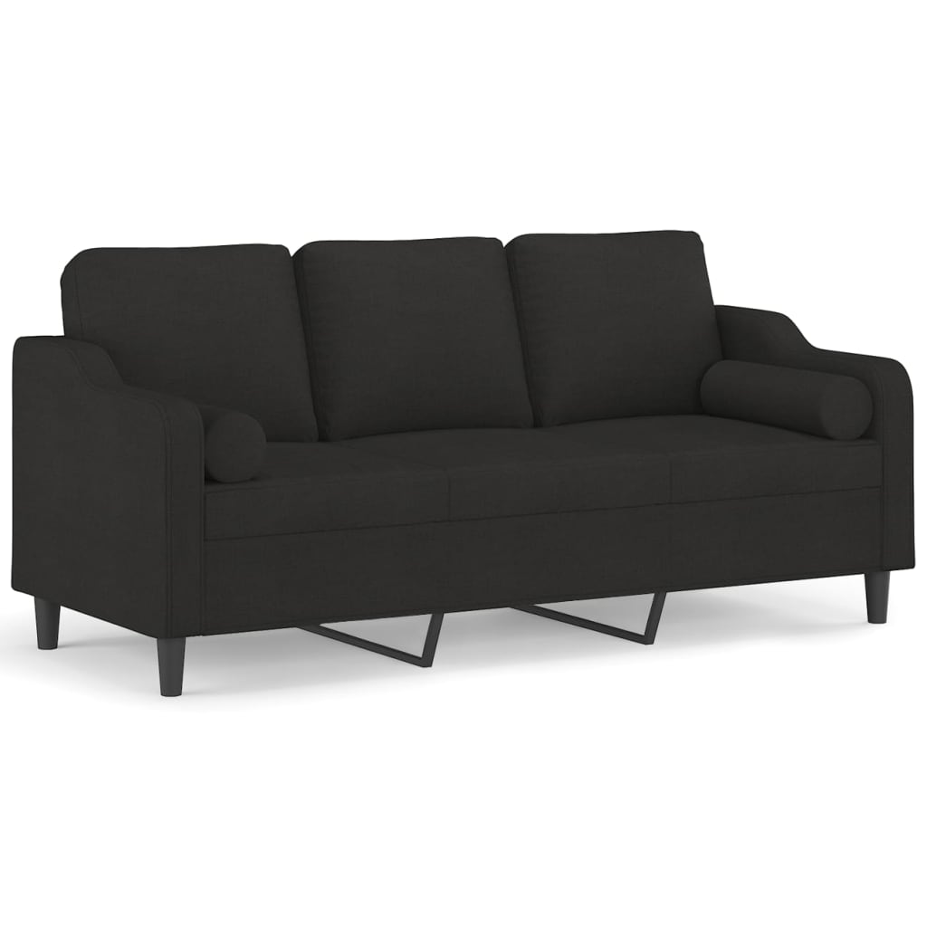 vidaXL Canapea cu 3 locuri cu pernuțe, negru, 180 cm, textil vidaXL Canapea cu 3 locuri cu pernuțe, negru, 180 cm, textil