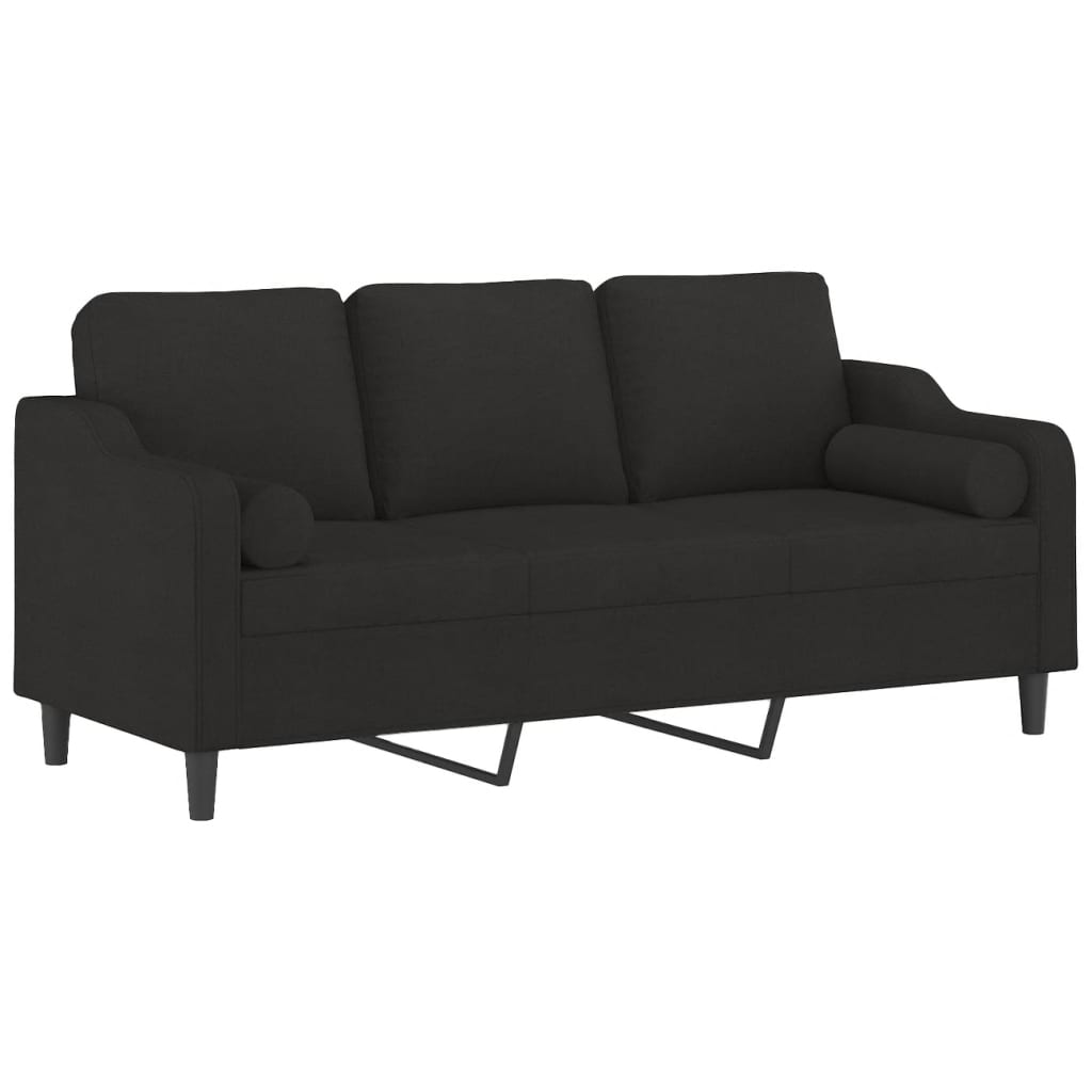 vidaXL Canapea cu 3 locuri cu pernuțe, negru, 180 cm, textil vidaXL Canapea cu 3 locuri cu pernuțe, negru, 180 cm, textil