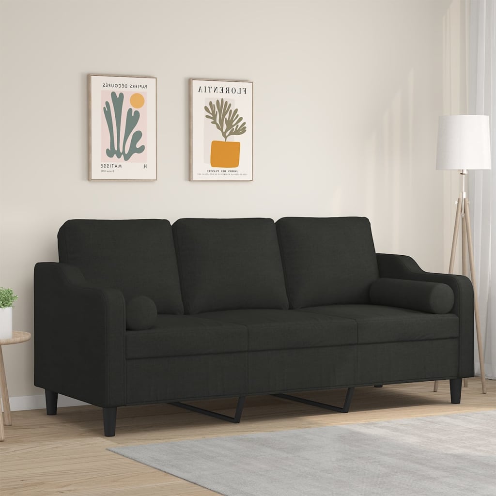 vidaXL Canapea cu 3 locuri cu pernuțe, negru, 180 cm, textil vidaXL Canapea cu 3 locuri cu pernuțe, negru, 180 cm, textil