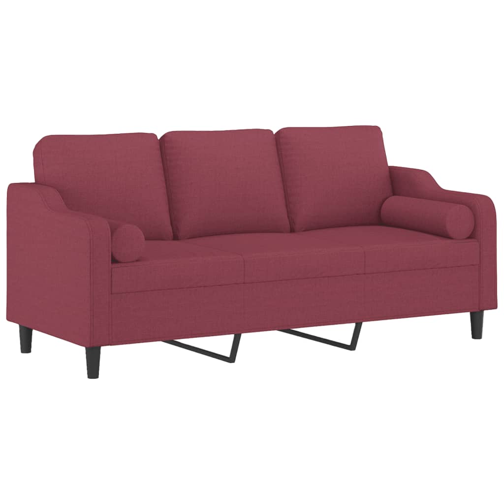 vidaXL Canapea cu 3 locuri cu pernuțe, roșu vin, 180 cm, textil