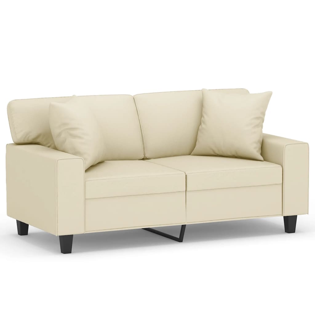 vidaXL Canapea cu 2 locuri cu pernuțe, crem, 120 cm, piele ecologică vidaXL Canapea cu 2 locuri cu pernuțe, crem, 120 cm, piele ecologică