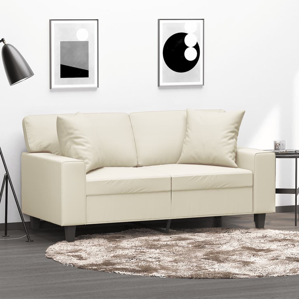 vidaXL Canapea cu 2 locuri cu pernuțe, crem, 120 cm, piele ecologică vidaXL Canapea cu 2 locuri cu pernuțe, crem, 120 cm, piele ecologică